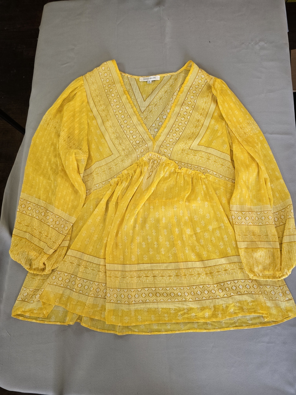 Rose & Olive Vibrant Yellow Embroidered Peasant Tunic